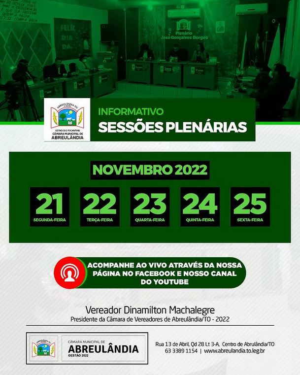 Convite para as Sessões Ordinárias do mês de Novembro