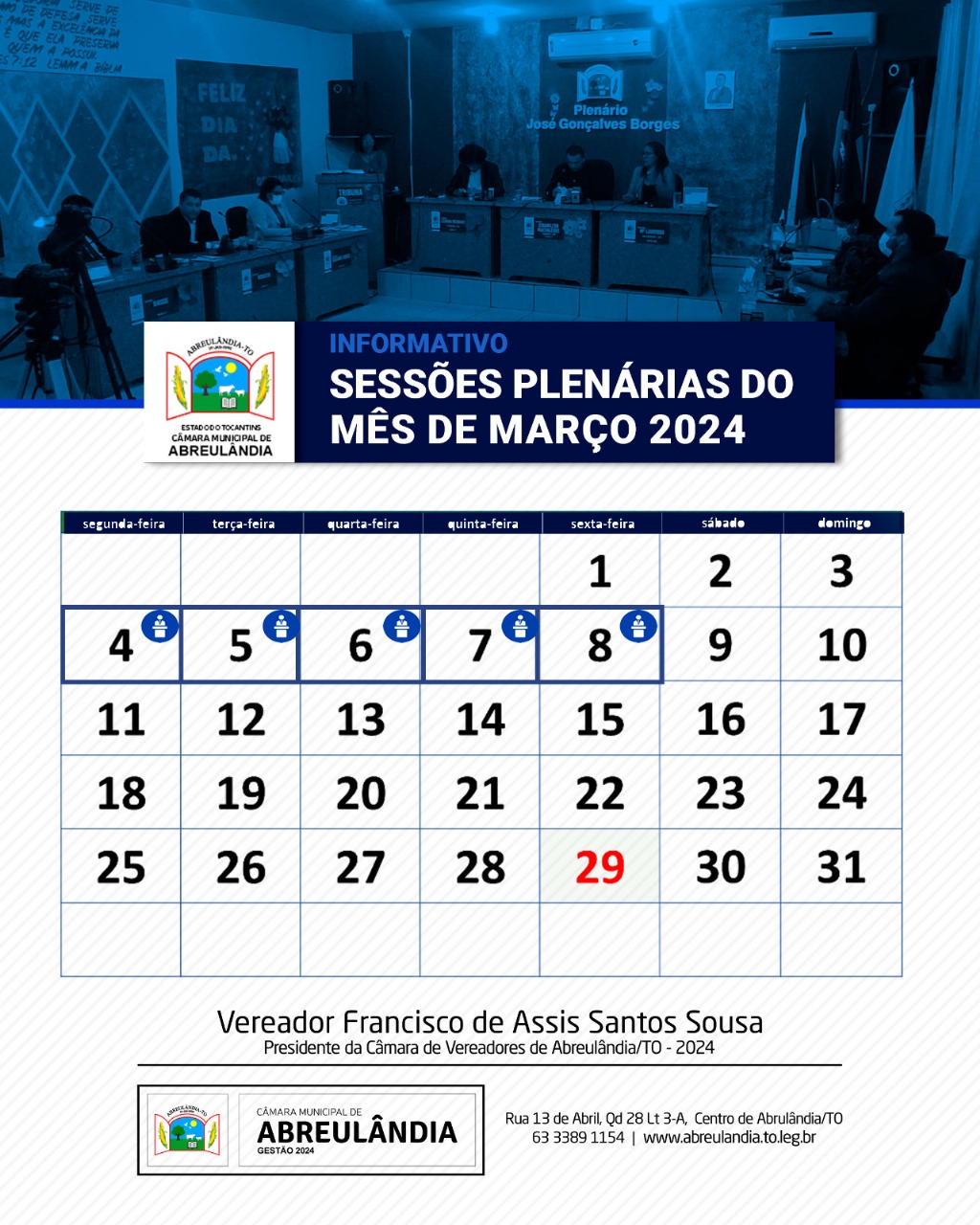 Início das sessões do Mês de Março na Câmara Municipal de Abreulândia